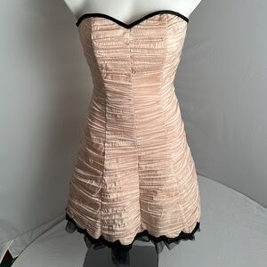 Jessica McClintock x Gunne Sax vintage pale pink black trim ruched party dress